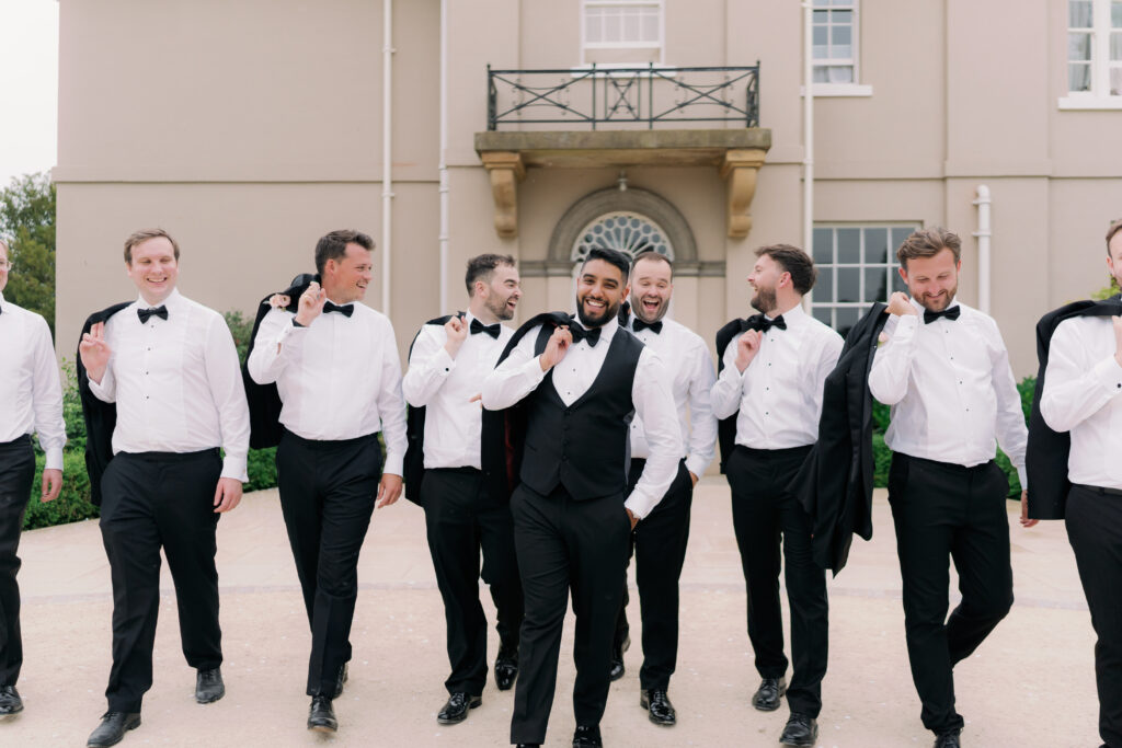 Groom Farhan getting ready for Burtonfields Hall wedding, luxury wedding photography
