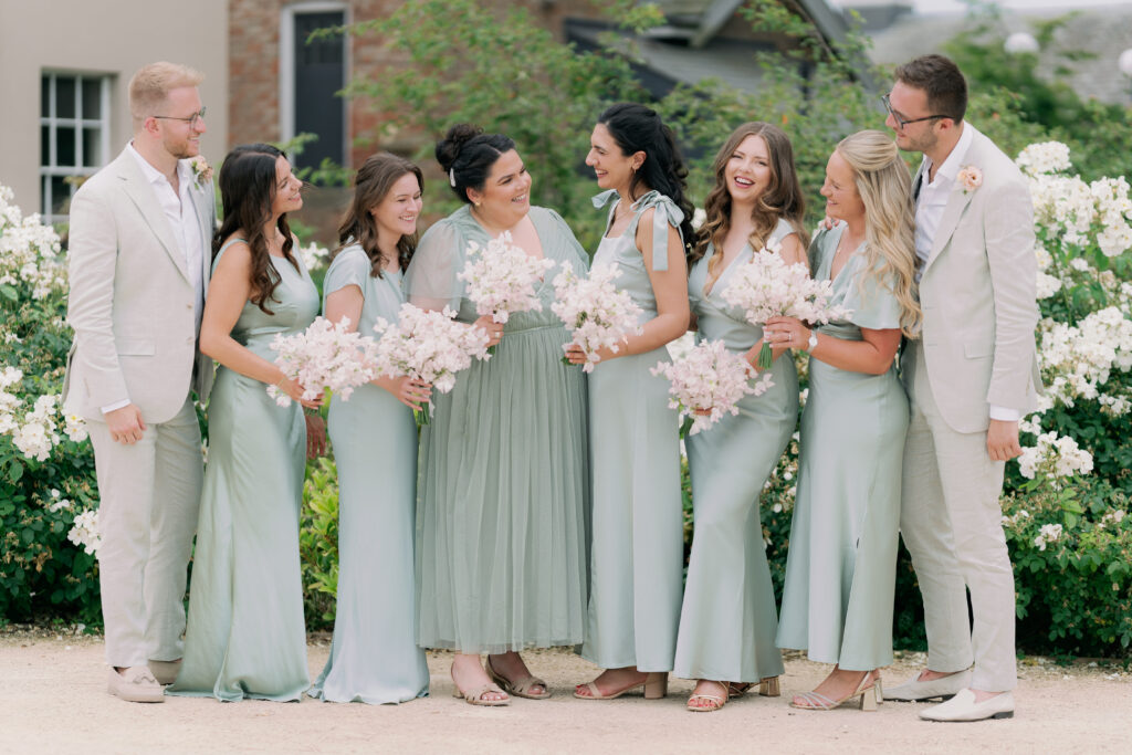 Wedding party group photo at Burtonfields Hall, fine art photography