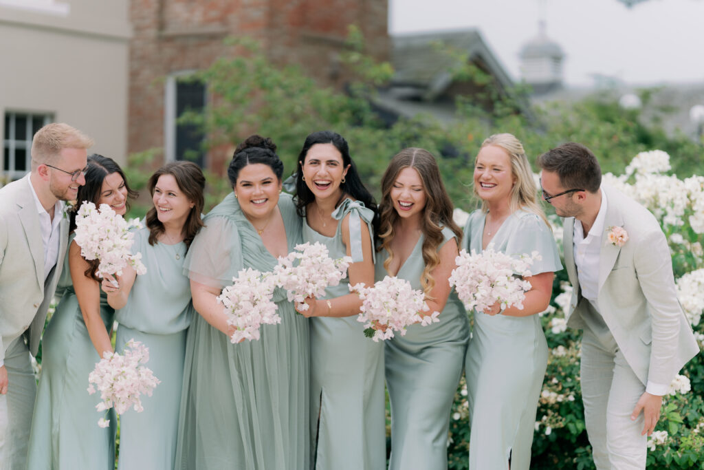 Wedding party group photo at Burtonfields Hall, fine art photography