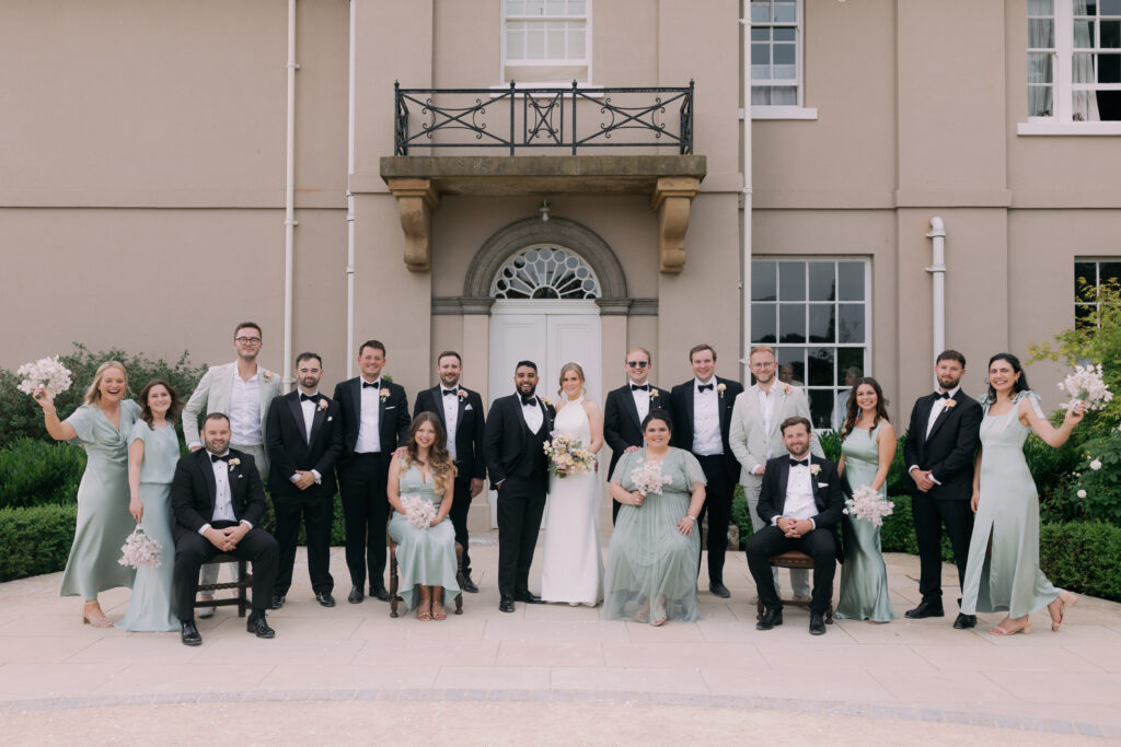 Newlyweds portrait in gardens at Burtonfields Hall wedding venue