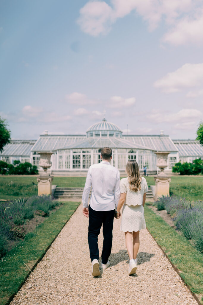 Candid engagement moments captured in prestigious Chiswick House grounds West London