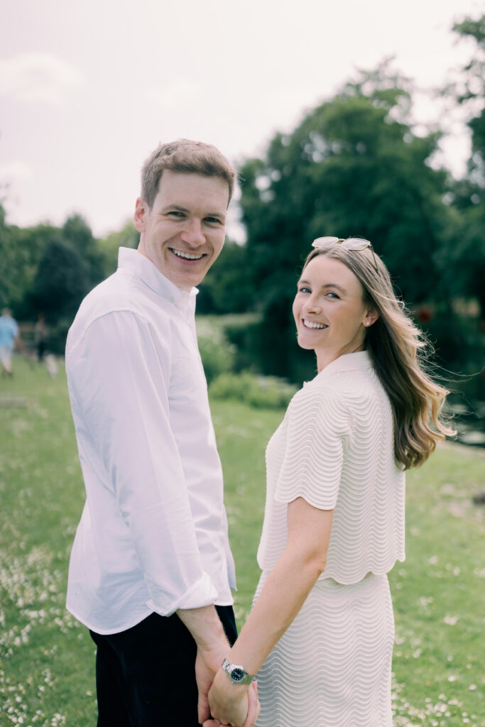 Elegant couple portrait with Georgian architecture Chiswick House engagement London