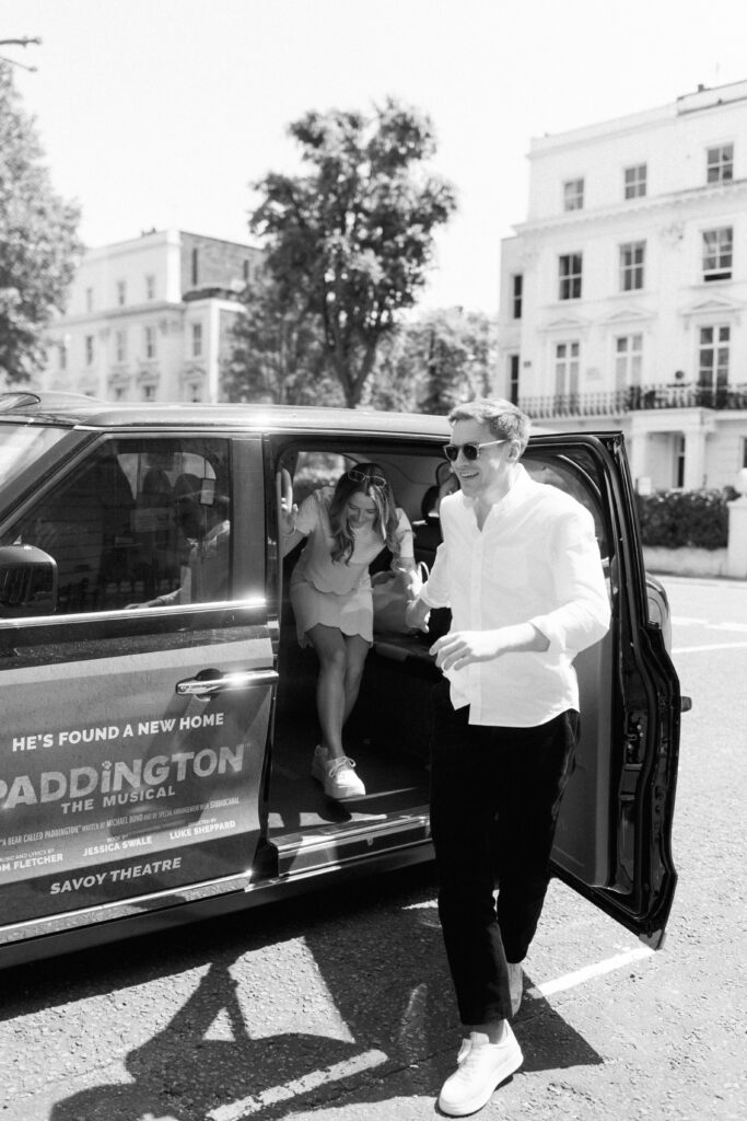 Elegant wedding transportation classic automobile luxury London wedding photography