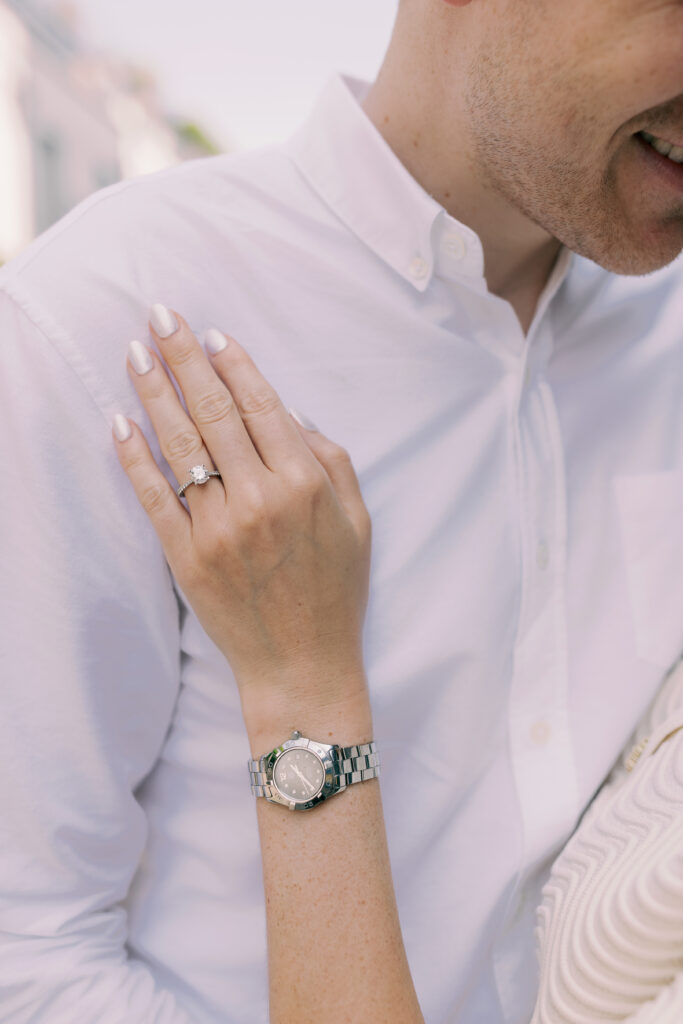 Elegant engagement portraits among colorful houses Notting Hill mews West London