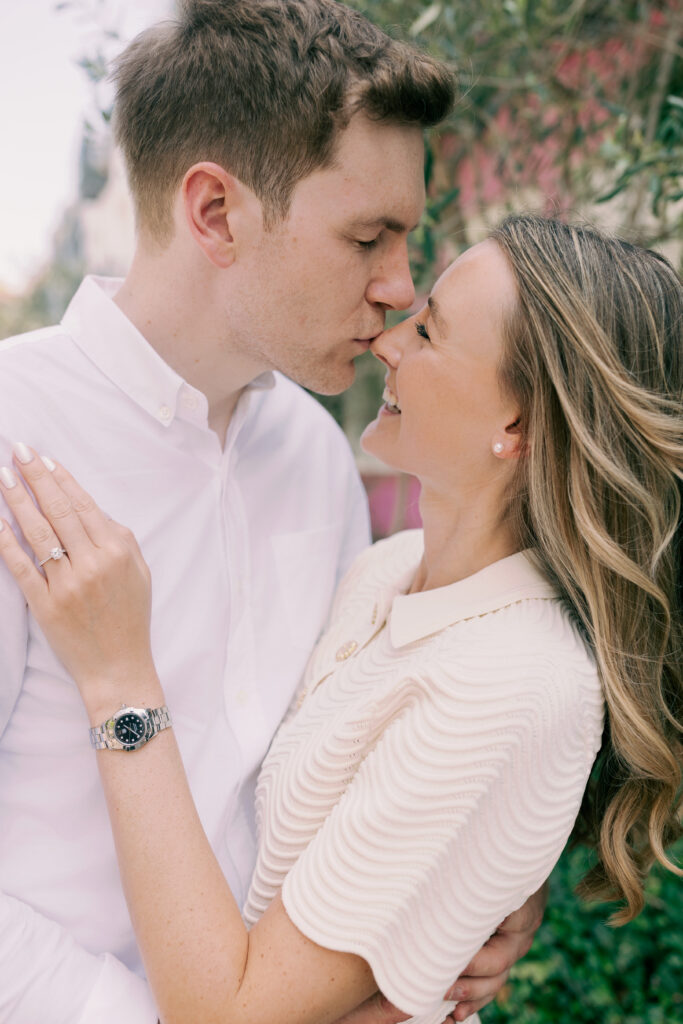 Fine art engagement session couple embracing in picturesque Notting Hill mews