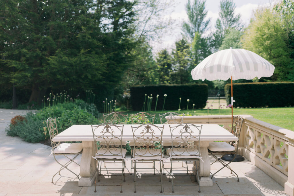 Casterton Grange terrace area for outdoor wedding reception - luxury wedding venue photography by Camilla Joy Photography